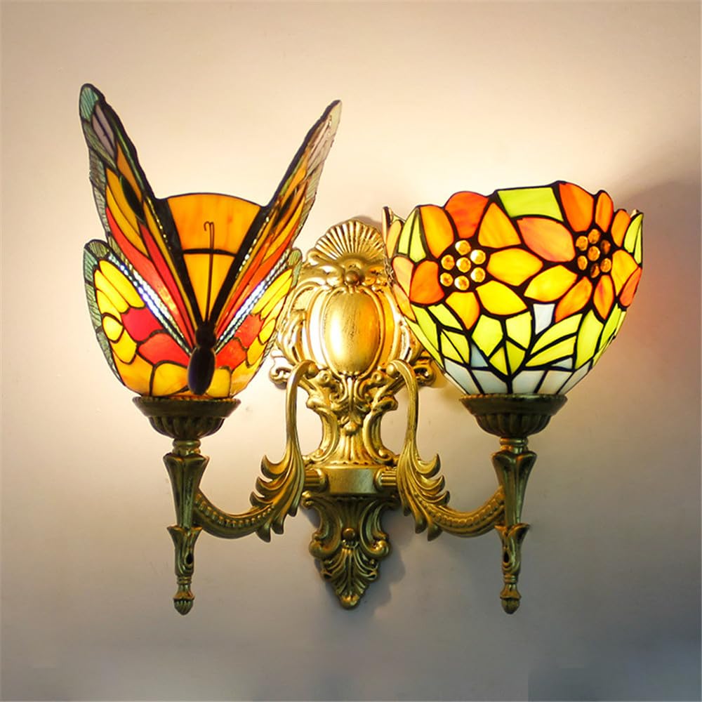 HYJAUSXB Butterfly Wall Lamp - Contemporary European Style Lighting for Living Room, Restaurant, Bedroom, Study, Villa, Cafe, Bar, Aisle Color Glass Design