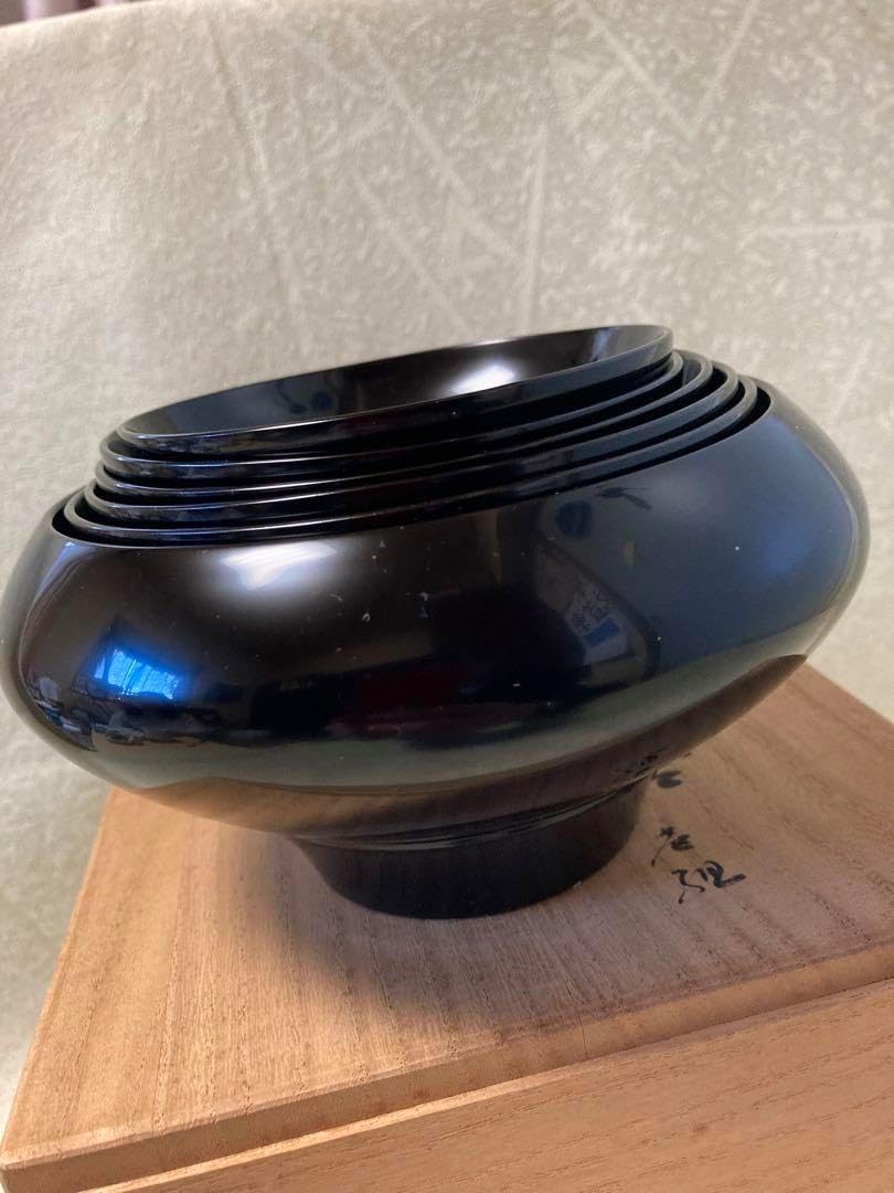 漆器 山田平安堂 器 仏器 黒漆器 入れ子腕 共箱付き レトロ/a 山田