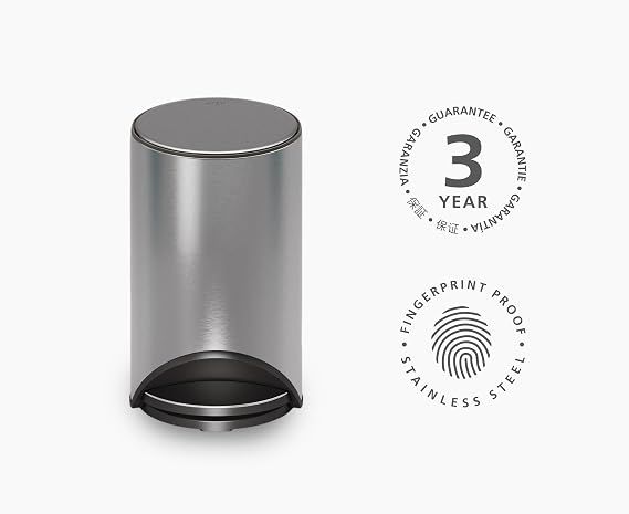 Joseph Joseph Arc 10L/2.6 Gallon Slimline Trash Can Bin with Easy Push Pedal, Liner Pocket, Soft-Close Lid, Fingerprint-Proof, Removable Inner Bucket, Stainless Steel