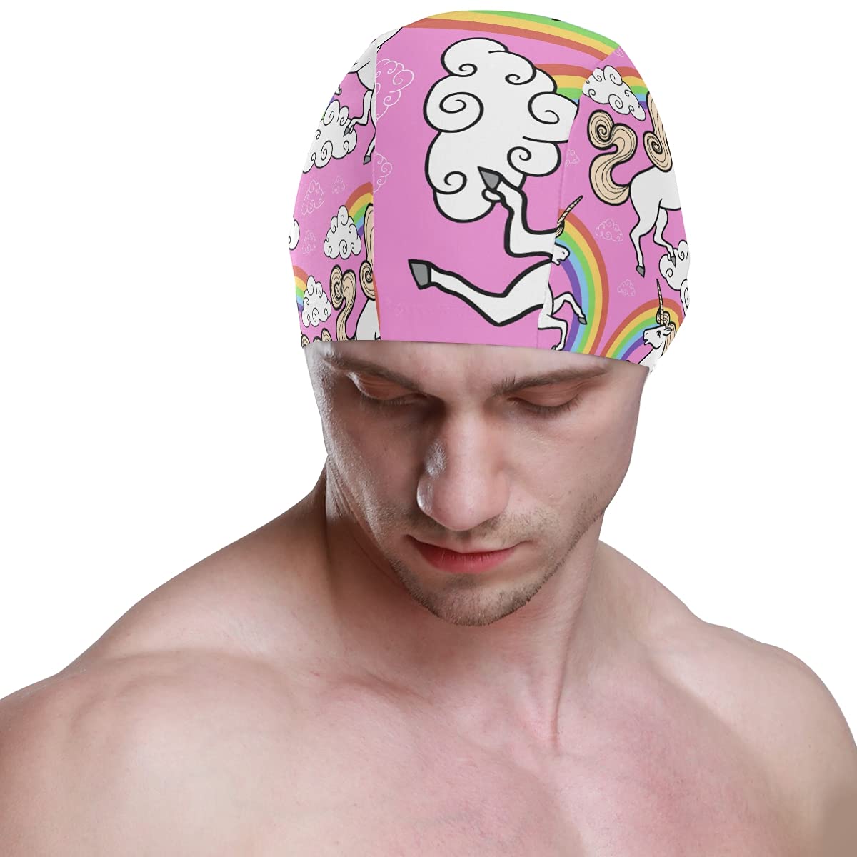 Hupery Unicorn Rainbow Swim Cap Easy Put On/Off Swimming Caps Long Hair Short Hair Swim Caps for Adult Youth Women Men