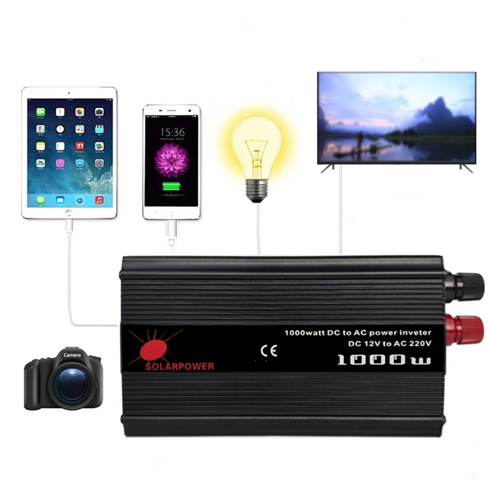 Inversor Inversor Solar De 12V/220V 500W 1000W 2000W De Onda Sinusoidal Modificada con USB Convertidor De Potencia Automático para Coche Onda sinusoidal modificada(500W)