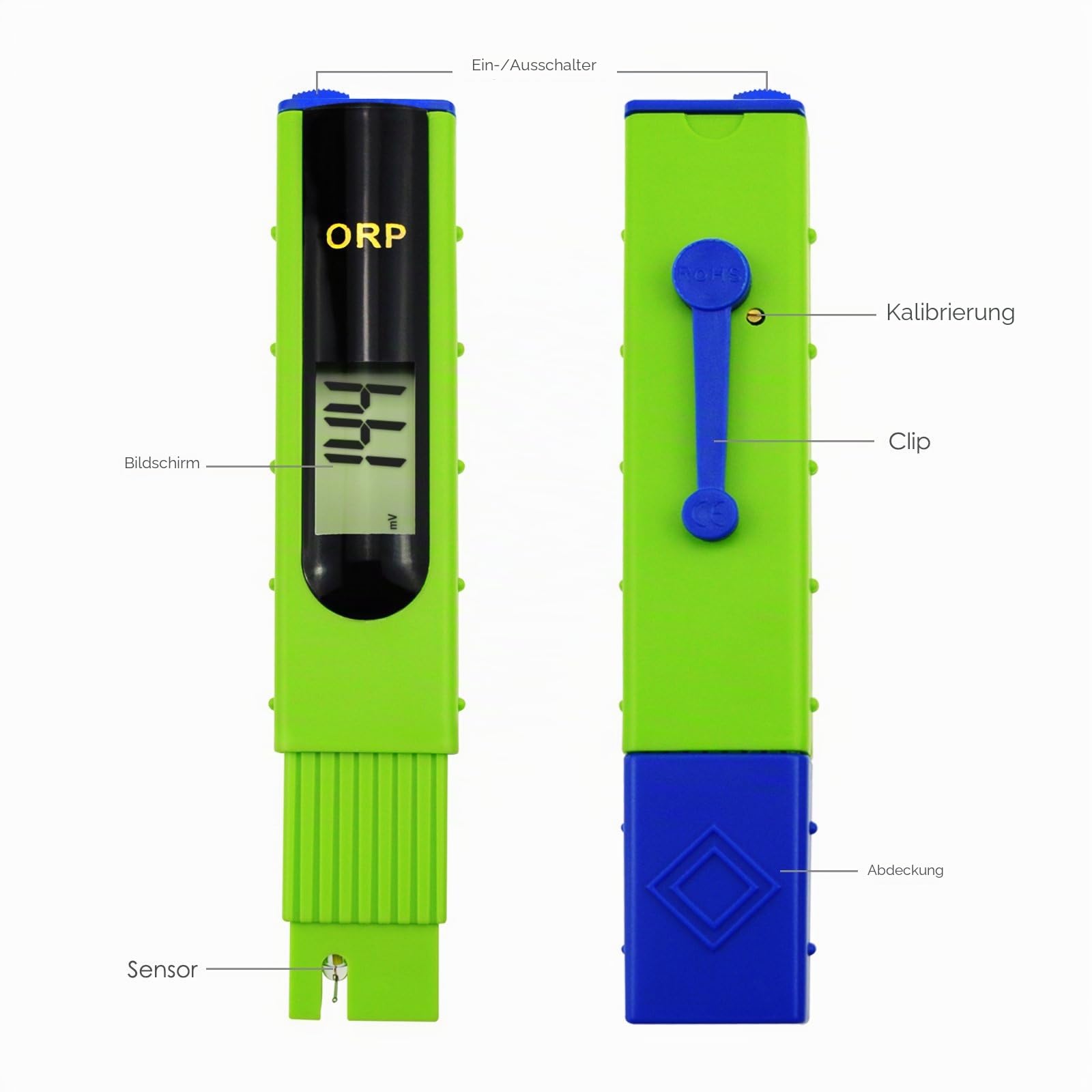 ORP Redox-Messgerät, -1999~1999 mV, Oxidationsreduzierung, Potenzialtester mit 256 mV ORP-Kalibrierpuffer für Wassertests, Aquarium, Forschungslabor (ORP Meter + Kalibrierpulver)