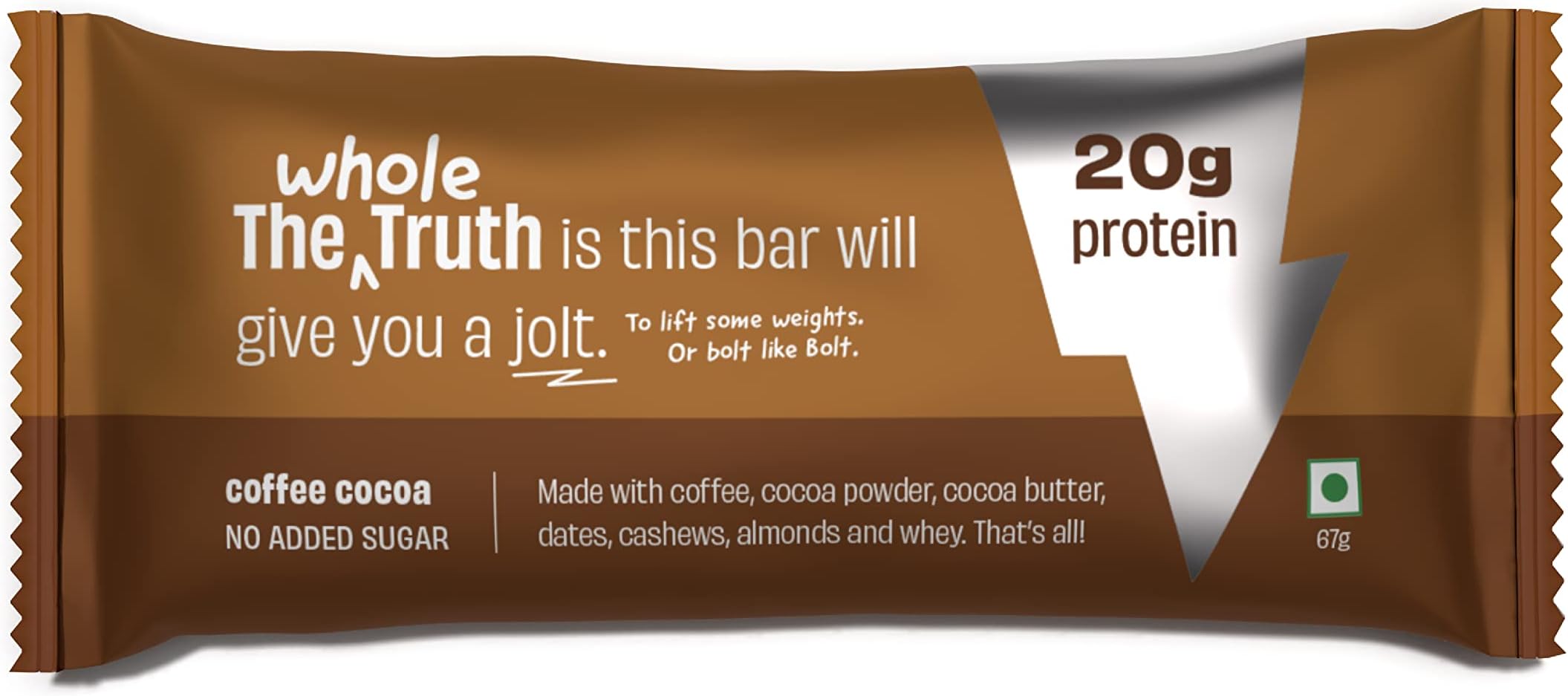 High Protein Coffee Cocoa 20g Protein Bar - Pack of 5 x 67g each - No Added Sugar - No Preservatives - No Artificial Flavours - All Natural