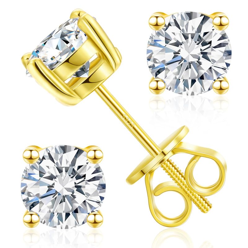 Lab Grown Diamond Stud Earrings Screw Back for Women Round Cut IGI Certified D Color VVS1 Clarity Hypoallergenic Fine Jewelry Gift
