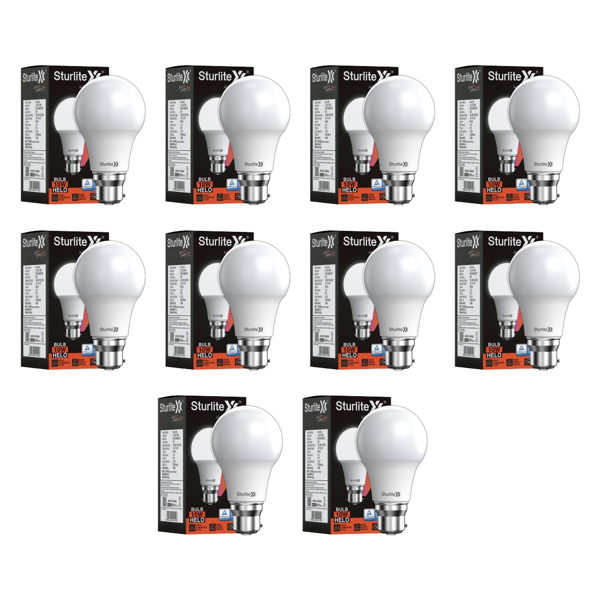 Sturlite Helo 10W LED Bulb| German Quality Certified With Advance CRI Technology| 15000 Hrs Rated Life and 900 Lumens Brightness| BIS and BEE Approved| B22 Base Energy Efficient - (Pack of 10)-image-2