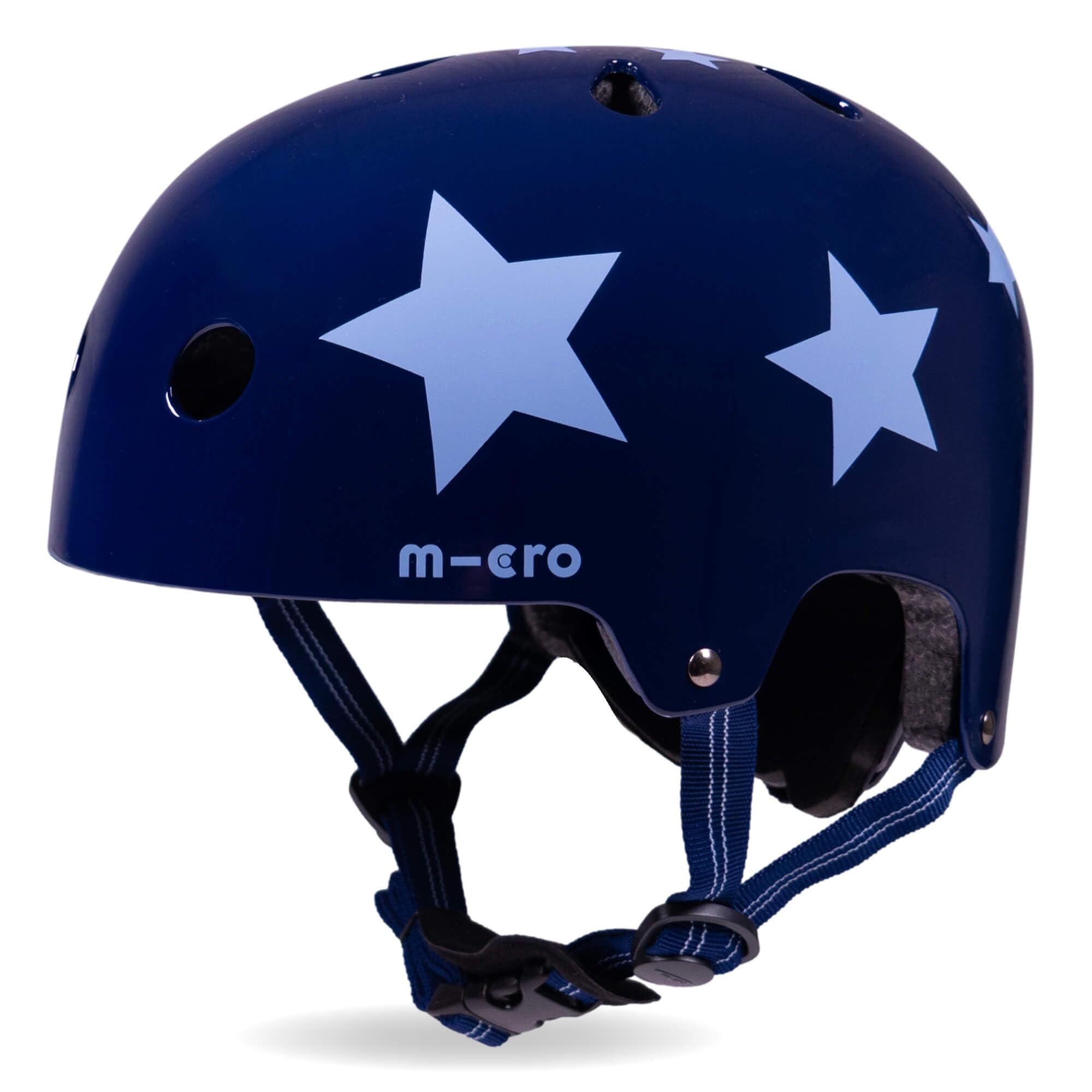 Micro Scooter | Bike/Scooter Printed Deluxe Kids Helmet | Kids Bike Accessories | LED Rear Light | Protective Chin Strap | Inner Padding | Adjustable Strap & Sizing Wheel | Small (48-54cm) | Navy Star