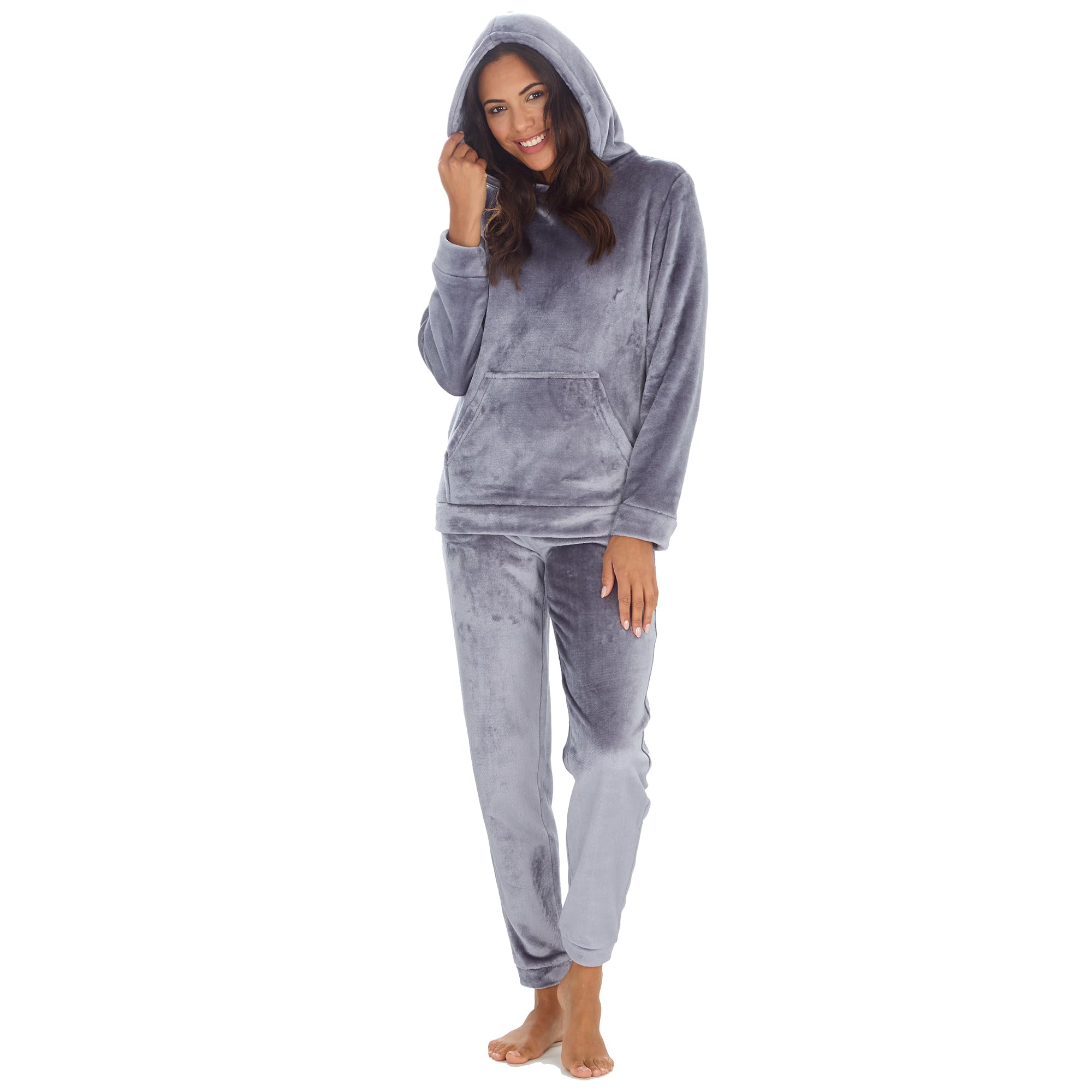Insignia Women's Plain -Charcoal Pyjamas Sets Hooded Fleece (Uk, Alpha, L, Regular, Regular, )