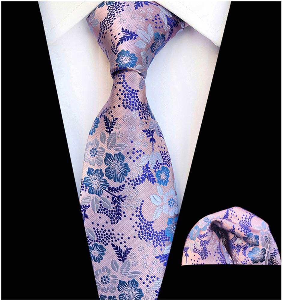 Conjunto de corbata para hombre con diseño floral de lujo, corbata de boda con bolsillo cuadrado, Rosa Azul 6