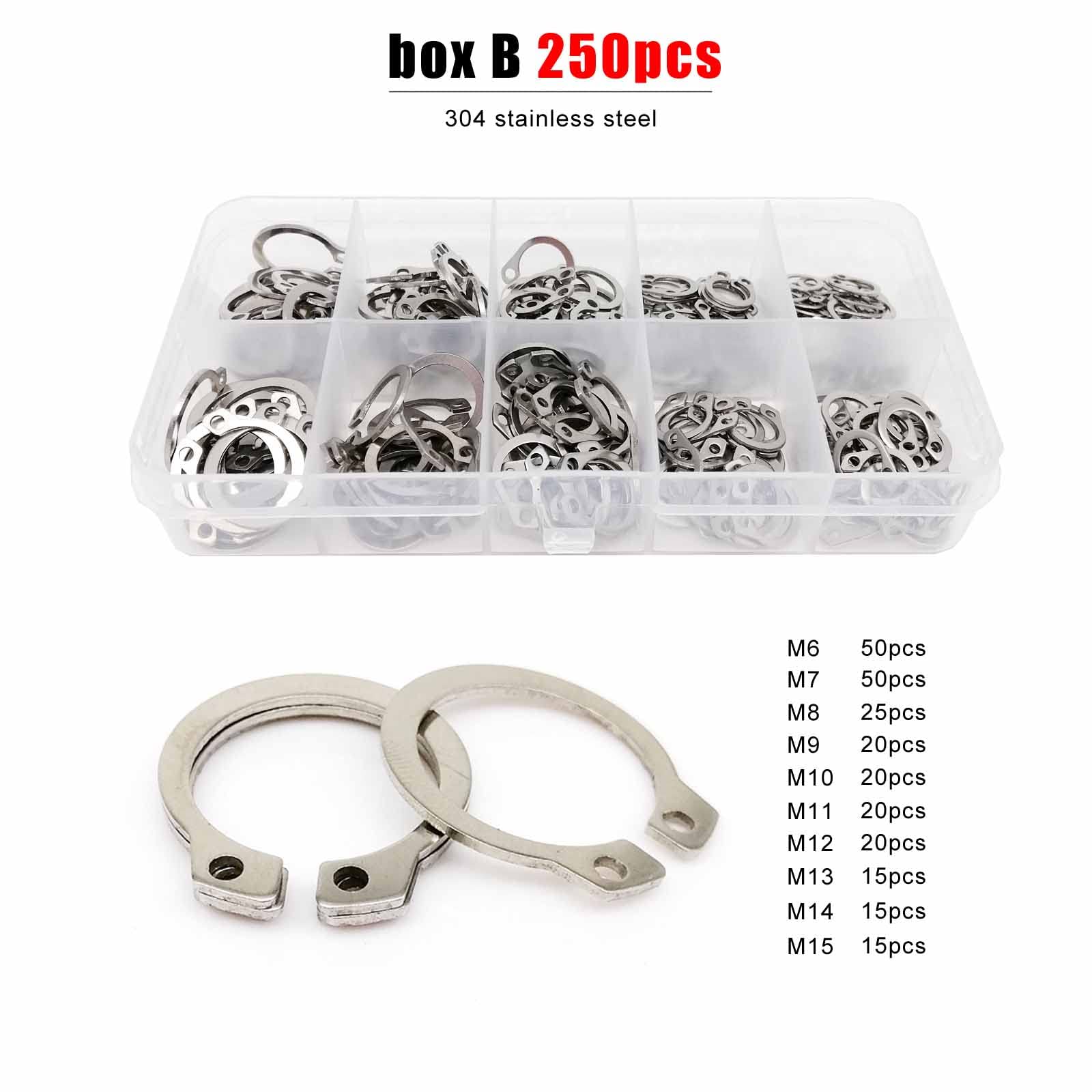 Anello elastico a scatto in acciaio inossidabile, pinze for anelli di bloccaggio, anelli elastici, kit assortimento 250/900 pezzi Set da M5 a M20 Nero 65 minuti Cuscinetto albero Clip di fissaggio Ane