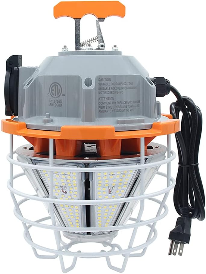 150W LED Temporary Work Light Fixture 110V-277V 25000ML 5000K Light Daylight White,Jobsite Lighting,Stainless Steel Protective Cover for Outdoor Construction High Bay Warehouse