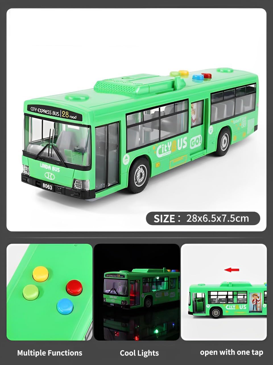 Cemirk Bus Toy for Boys and Girls Ages 1 and Up, with Lights and Sounds, Realistic Tires, Simulated Functional Doors - Image 3