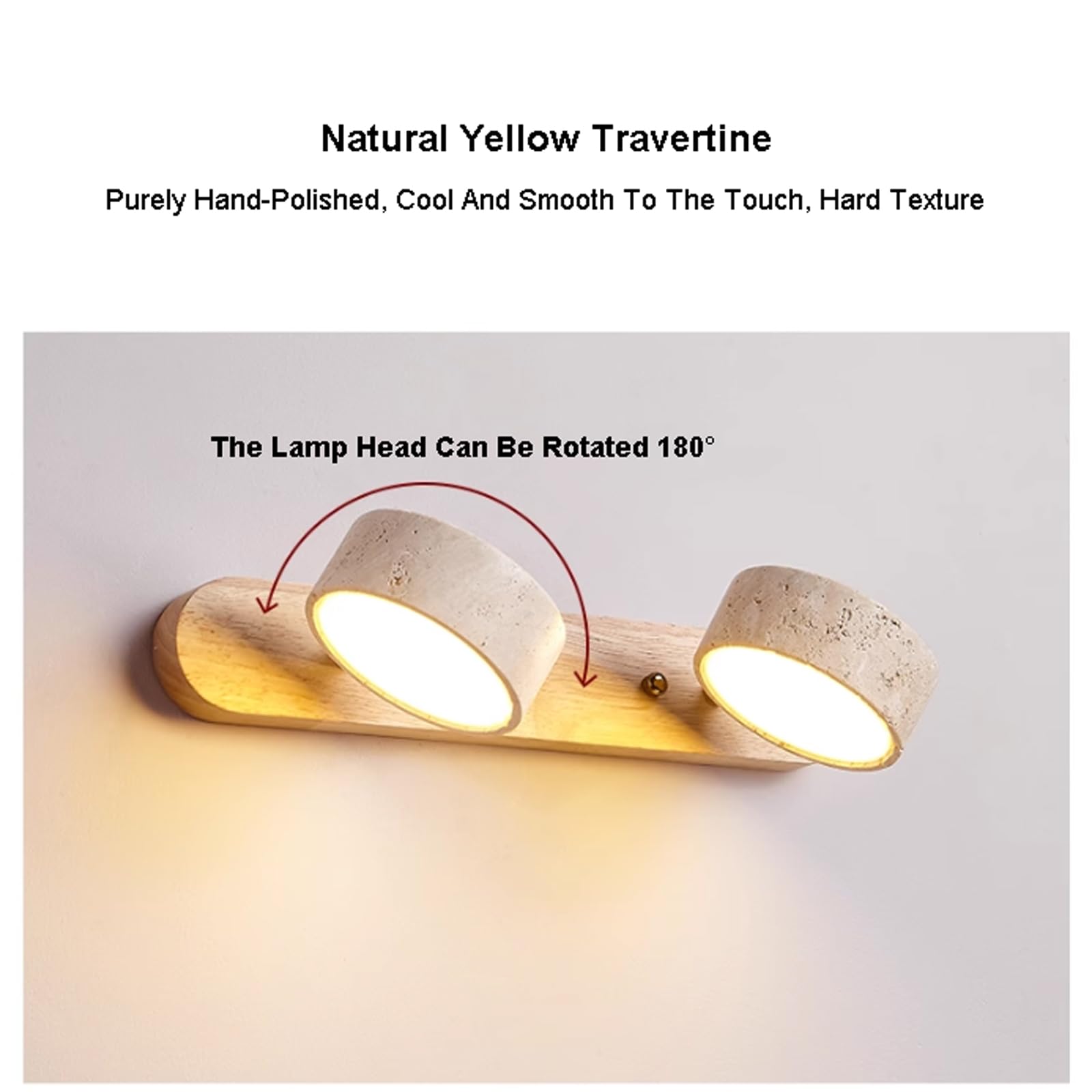 Aplique de Tocador de Piedra Natural Estilo Rústico Aplique de Pared Lineal de Madera Travertino Amarillo 2/3/4 Luces Lámparas de Baño Sobre Espejo Luz LED para Cuadros Giratoria 180°