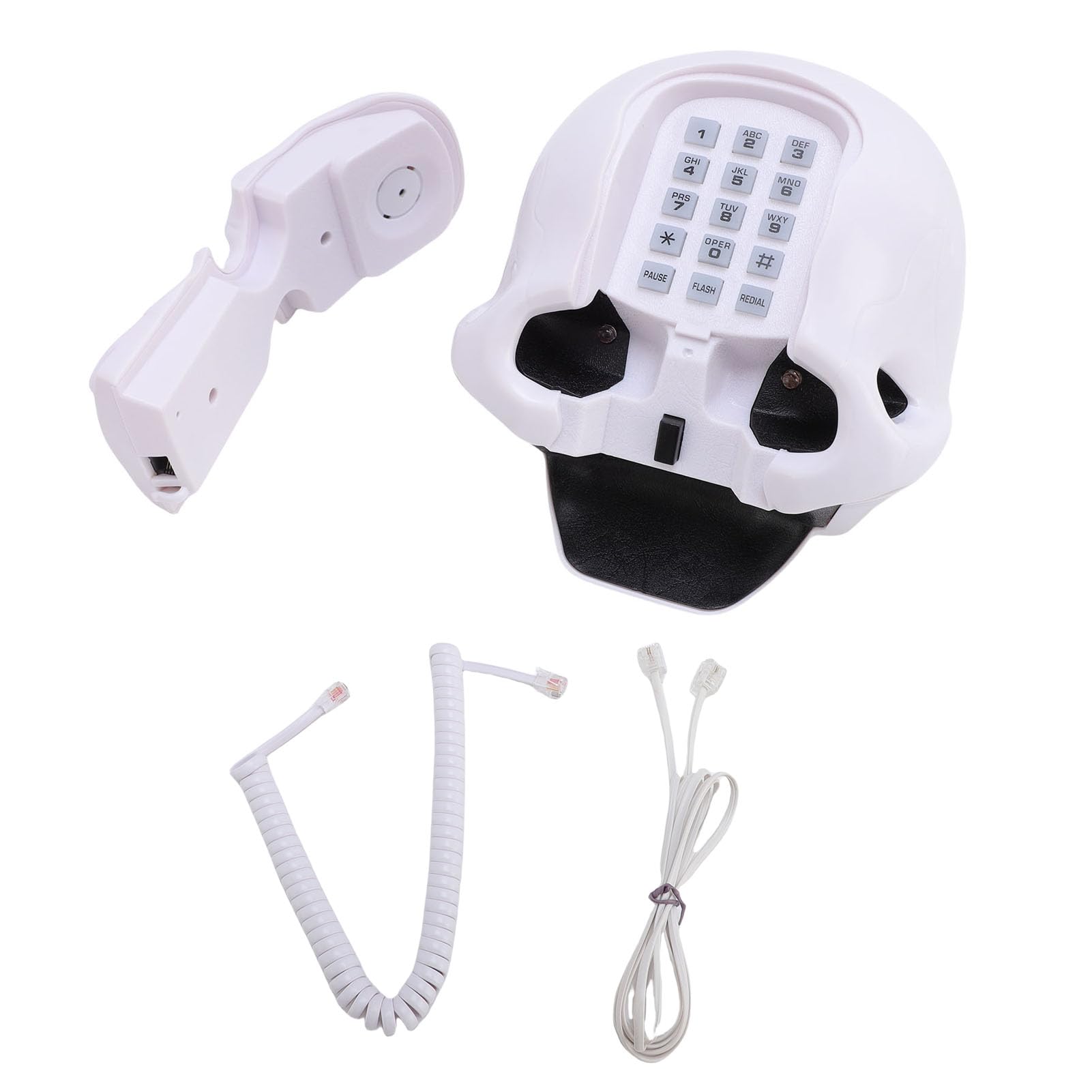 VBESTLIFE Pomocnik stacjonarny do domu, szybki telefon Skull, telefon stacjonarny w stylu retro, analogowy nowość telefon z czaszką do hotelu, sklepów, imprez (biały)