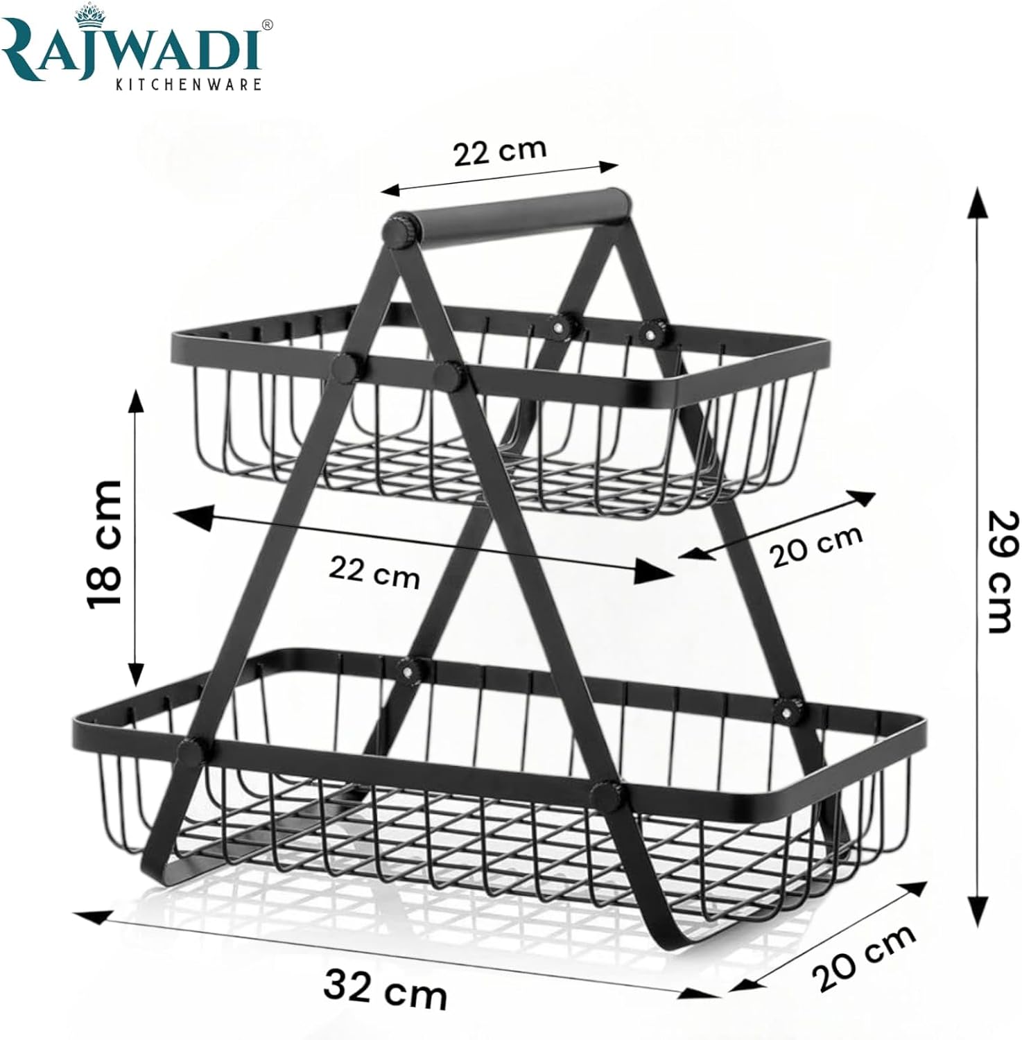 Fruit Basket 2-Tier Fruit & Vegetable Basket for Dining Table, Centre Table , Metal Fruit Bowl , Vegetables Storage Organizer Holder I Multi-Purpose Basket for Kitchen & Home