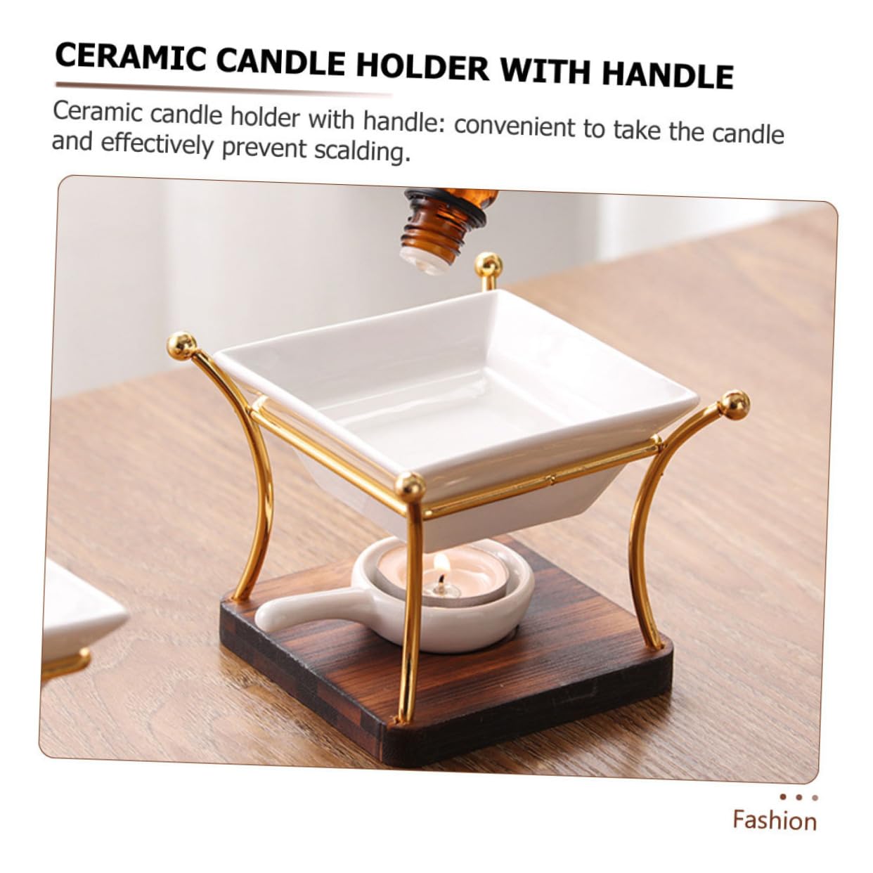 Bruciatore di Olio Essenziale in Ceramica e Legno, con Manico in Ferro, per Soggiorno e Sala Yoga, Moderno