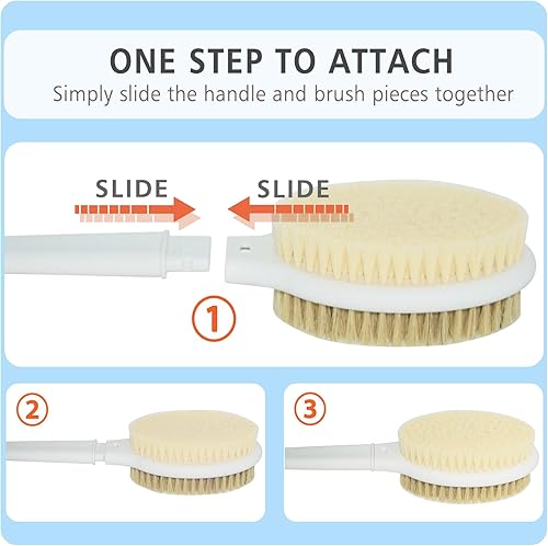 Miniatura 6 de Cepillo de ducha con cerdas suaves y rígidas, 20.5 pulgadas, mango largo extendido, cepillo de baño de doble cara, exfoliante corporal para