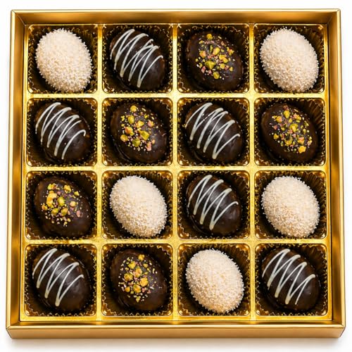 FIFI'S TREATS Premium Stuffed Dates Assortment Chocolate Coated Dry Fruit Gourmet Dessert Gift Box Peanut Cashew Pistachio Flavors, 340g