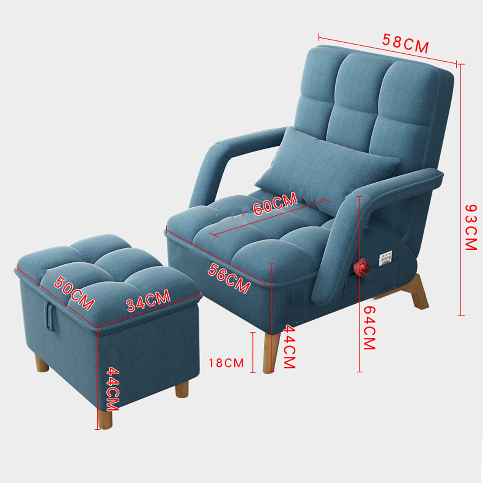 Luie opklapbare bank, Woonkamer Sofa Stoelen, Fauteuil Stoel Met Pedaal En Zijkant, Kussen Rug Fauteuils, Verstelbare Lounge Stoel, Fauteuil Stoel Voor Slaapkamer Kantoor(Color:Donkergrijs