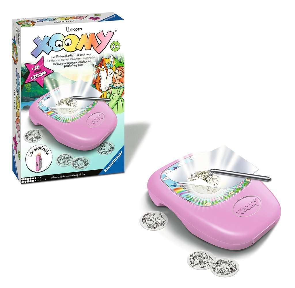 Ravensburger - XOOMY Midi, Unicorn, Tavolo da Disegno Portatile con Proiettore Luminoso, Kit Disegno Bambini con 30 Motivi Illustrati in 20 Pellicole, Gioco Creativo, Idea Regalo Bambini 6+ Anni