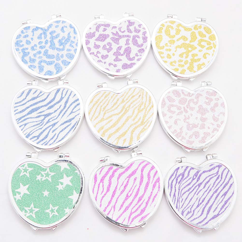 Lurrose Handheld Pink Heart Mirror Double-sided Folding Mirror Makeup Compact for Women Stylish Present