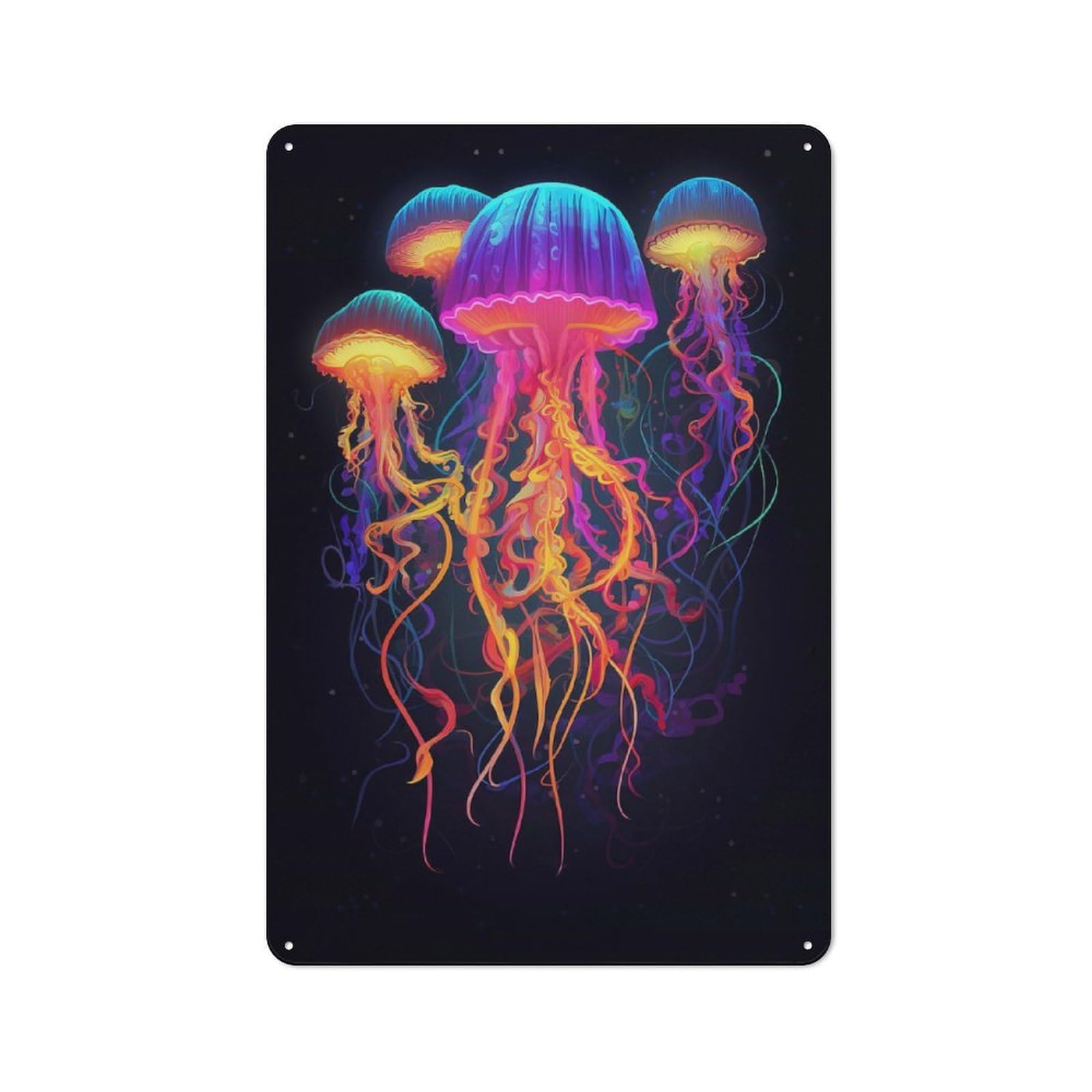Tin Wall Plaque 30x20cm with Jellyfish Bioluminescent for Pub Or Café, for Collectors of Retro Metal Wall Decor