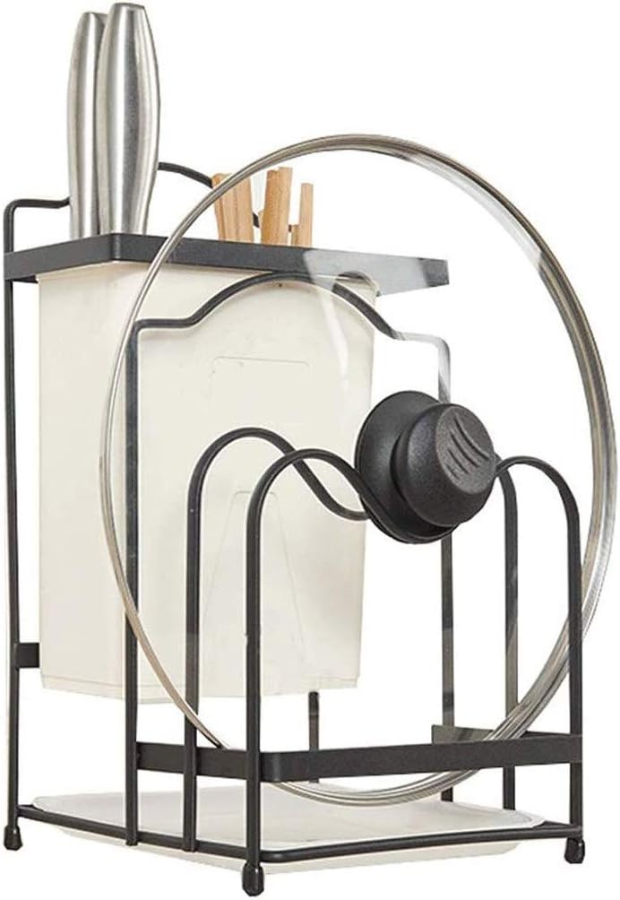 Stainless Iron Cutting Board Holder,Lid Holder,Pot Lid Rack Organizer Kitchen Cabinet Rack Storage (Black)