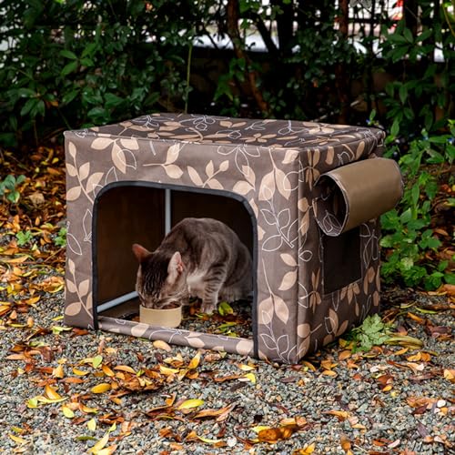MsiDtsoy野良猫犬ペットハウス猫ベッド猫ハウス屋外防水犬小屋猫ハウス暖かい暖かい防寒防水防風冬の防寒対策冬のファッション屋外キャビンコンシーラー屋外用通気性耐摩耗性猫シェルター安全暖かい耐候性野良猫コンシーラー冬 (葉)