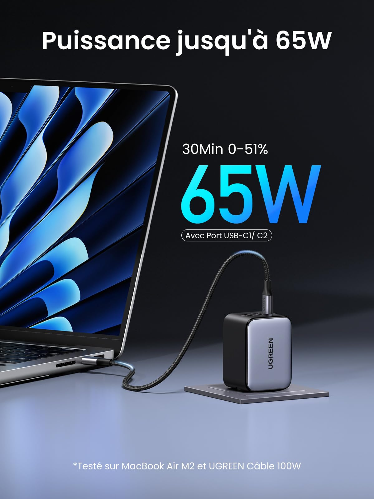 UGREEN Nexode 65W USB C Chargeur Rapide 3 Ports GaNInfinity Prise USB C