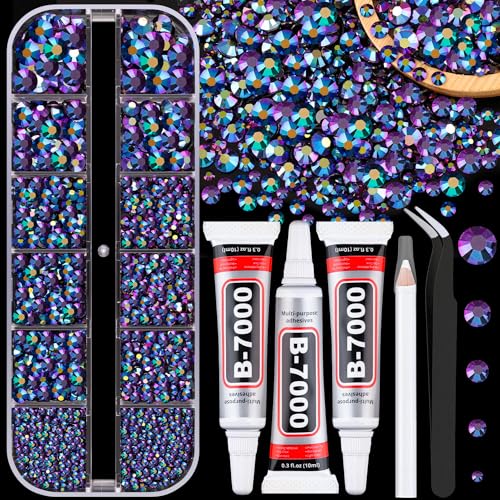 Image of Resin Jelly Rhinestones for Crafting with B7000 Jewelry Glue, 1 Box Purplish Black AB Flatback Crystal with 3Pcs 10ml Glue, Bedazzling Non Hotfix Gems for DIY Tumblers Clothing Shoes Manicure