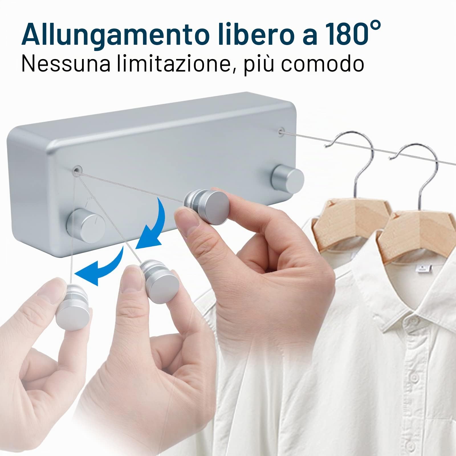 Corda Stendibiancheria Estensibile Per Esterno, 4.2m Doppio Filo, Argento | Retrattile, Da Balcone, Cavo in Acciaio Inossidabile, Allungabile