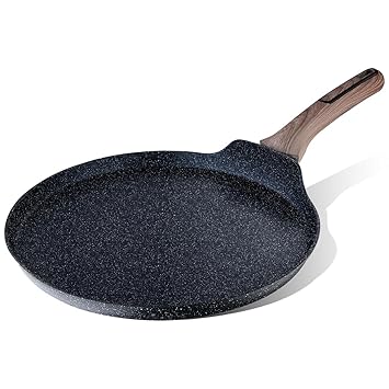 BERGNER Ultimate ILag Marble Non Stick Tawa/Dosa Tawa, 28 cm, Induction Base, Wooden Soft Touch Handle, Food Safe (PFOA Free), Thickness 3.5mm, 1 Year Warranty, Grey