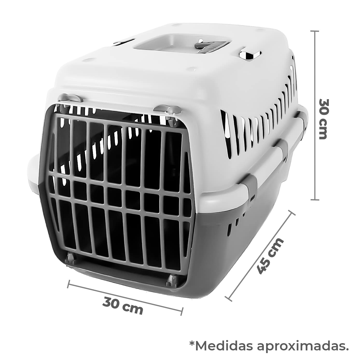TIENDA EURASIA - Transportín Rígido Con Puerta Frontal y Asa de Transporte Para Gatos, Perros, Conejos - Desmontable Con Enganches Para Coche (M)