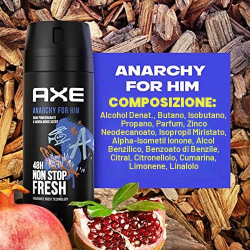 AXE Anarchy for Him Body spray in set da 12 pezzi, deodorante senza alluminio, 12 x 150 ml, deodorante spray per il corpo, per uomini, uomini e uomini (12 prodotti)