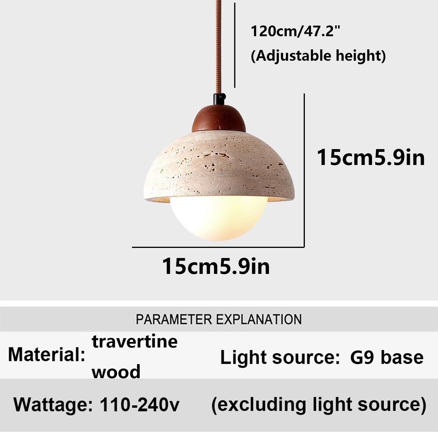 Lampada a sospensione in travertino giallo a da 5,9 pollici a semicircolare in pietra porosa in legno stile artistico scandinavo for sopra il lavello Camera letto Ristorante Negozio
