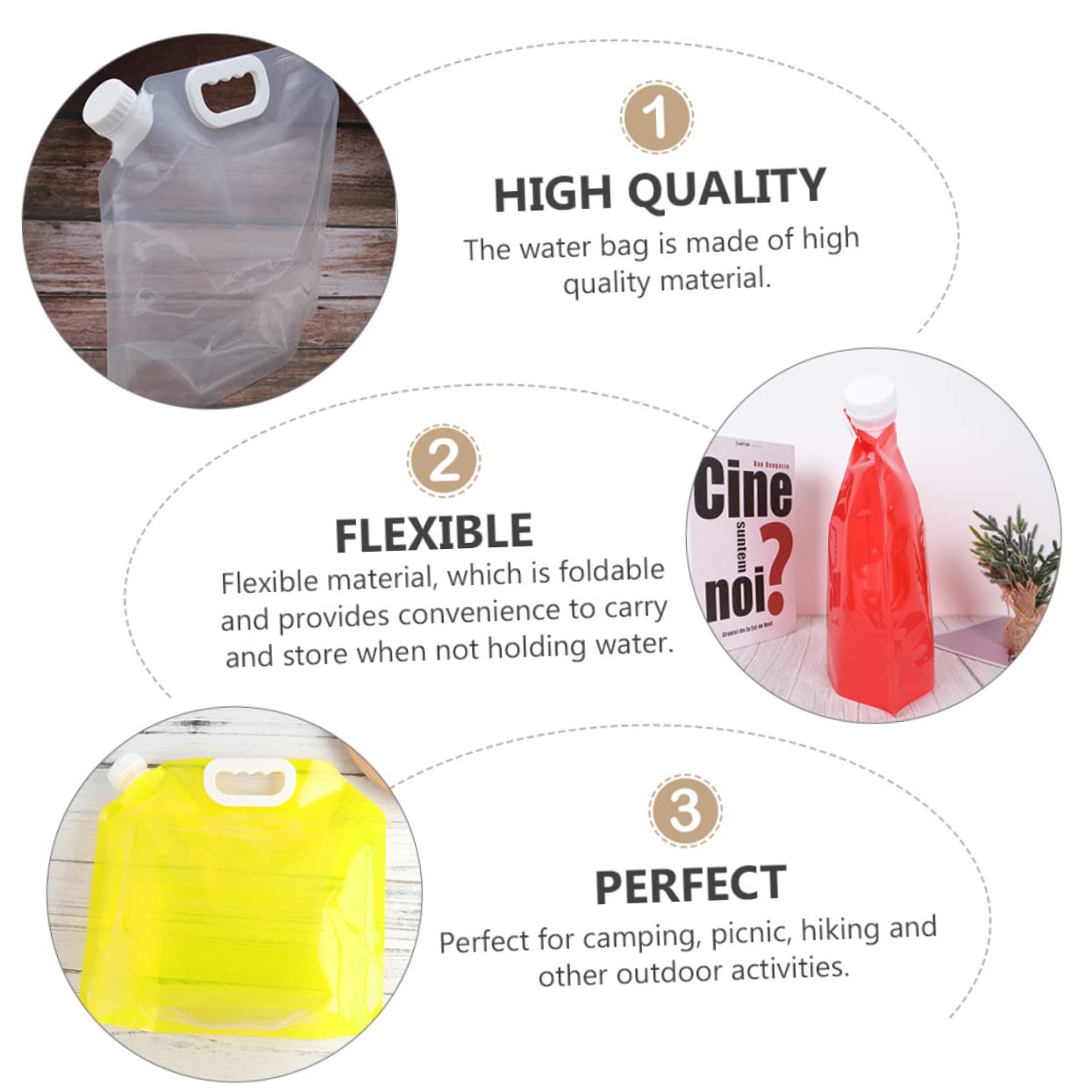 POPETPOP 4pcs Water Jug Portable Outdoor Water Pouch for Camping Hiking and Picnics Leak Convenient Storage Transparent