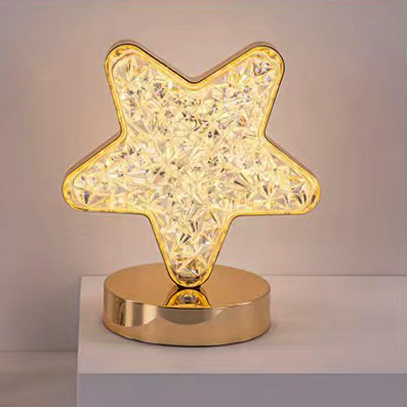 Table Lamp, Touch Control Crystal lamp with 3 Colors, USB Rechargeable Beside Lamp, Cute Night Light for Bedroom Living Room Home Decor (Star)