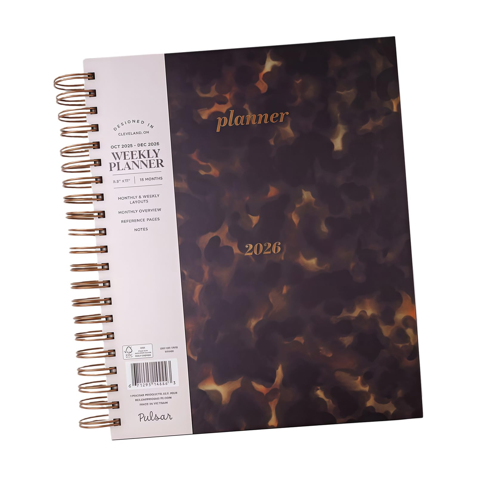 Agenda settimanale con copertina rigida 2026 Notebook con rilegatura a doppia spirale Agenda settimanale mensile 15 mesi 10.2025-12.2026 per la pianificazione mensile