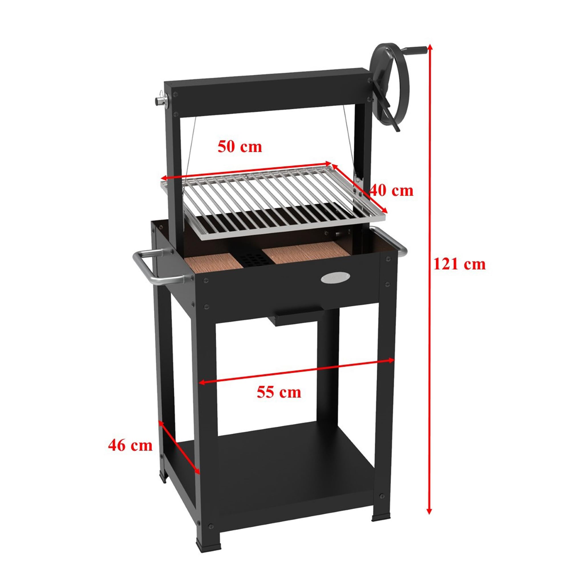 Barbecue a Legna o Carbone "DMX" con Griglia Regolabile a Manovella – Struttura Robusta e Portalegna - 54,4 x 45,5 x 121,5cm