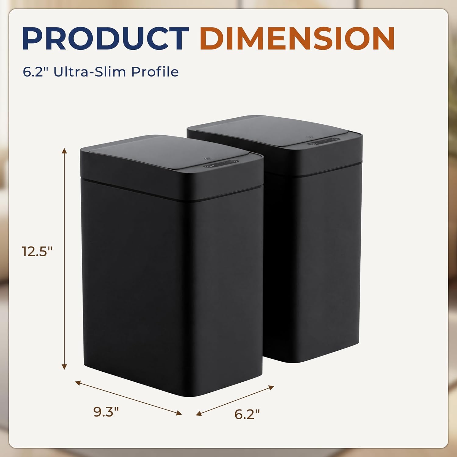Greesum Bathroom Trash Can with Lid, 2.2 Gallon Small Motion Sensor Garbage Can, Touchless Automatic Trash Bin for Bathroom Bedroom, Office, Slim Waterproof Design (2 Pack, Black)