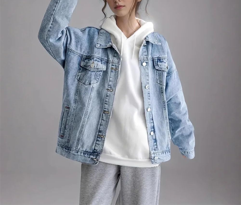 Kobiety luźne kieszenie dżetów denim płaszcz vintage casual vintage guziki styl chłopaka top