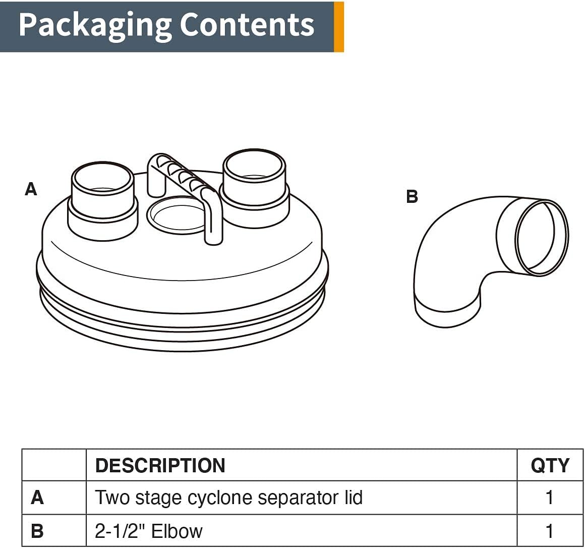 POWERTEC 70299 Dust Collection Cyclone Separator Lid for 5 Gallon Dust Collector Bucket Canister w/ 2-1/2 Inch Hose Ports, Elbow Fittings