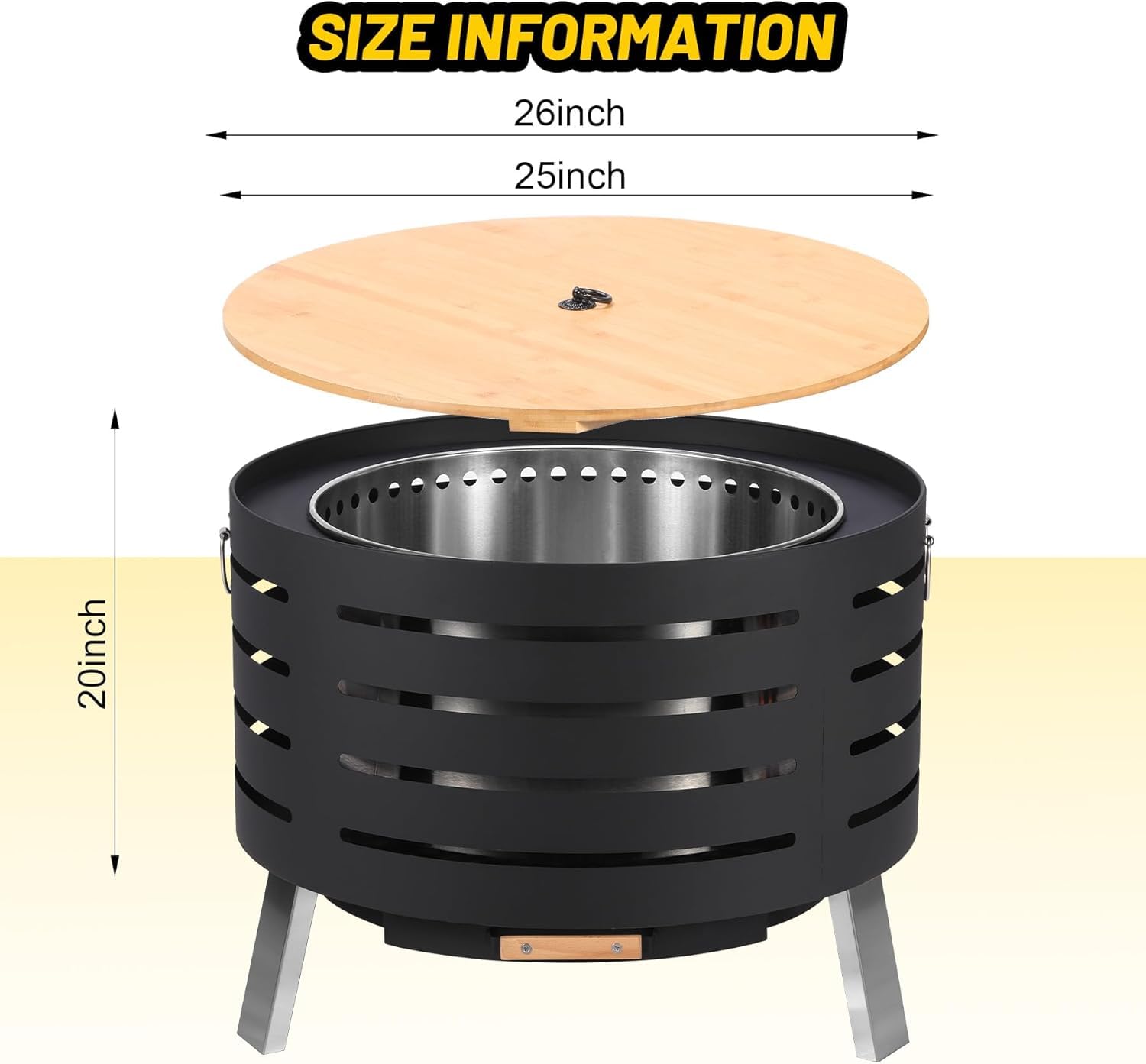 Brasero portátil de Exterior sin Humo de 66 cm (26 Pulgadas) con Interruptor de Aire y cenicero extraíble. Incluye atizador, Bolsa de Transporte y es Ideal para barbacoas, fogatas y acampadas.
