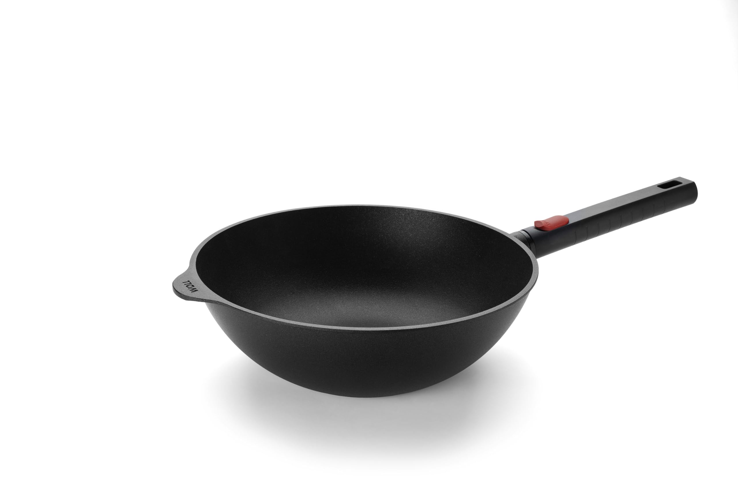 Woll Diamond QXR Eco Logic żeliwny wok i patelnia do mieszania, indukcyjna, Ø 28 cm, wysokość 10 cm, ze zdejmowanym trzonkiem – nadaje się do wszystkich rodzajów kuchenek, nie zawiera PFAS, aluminium,