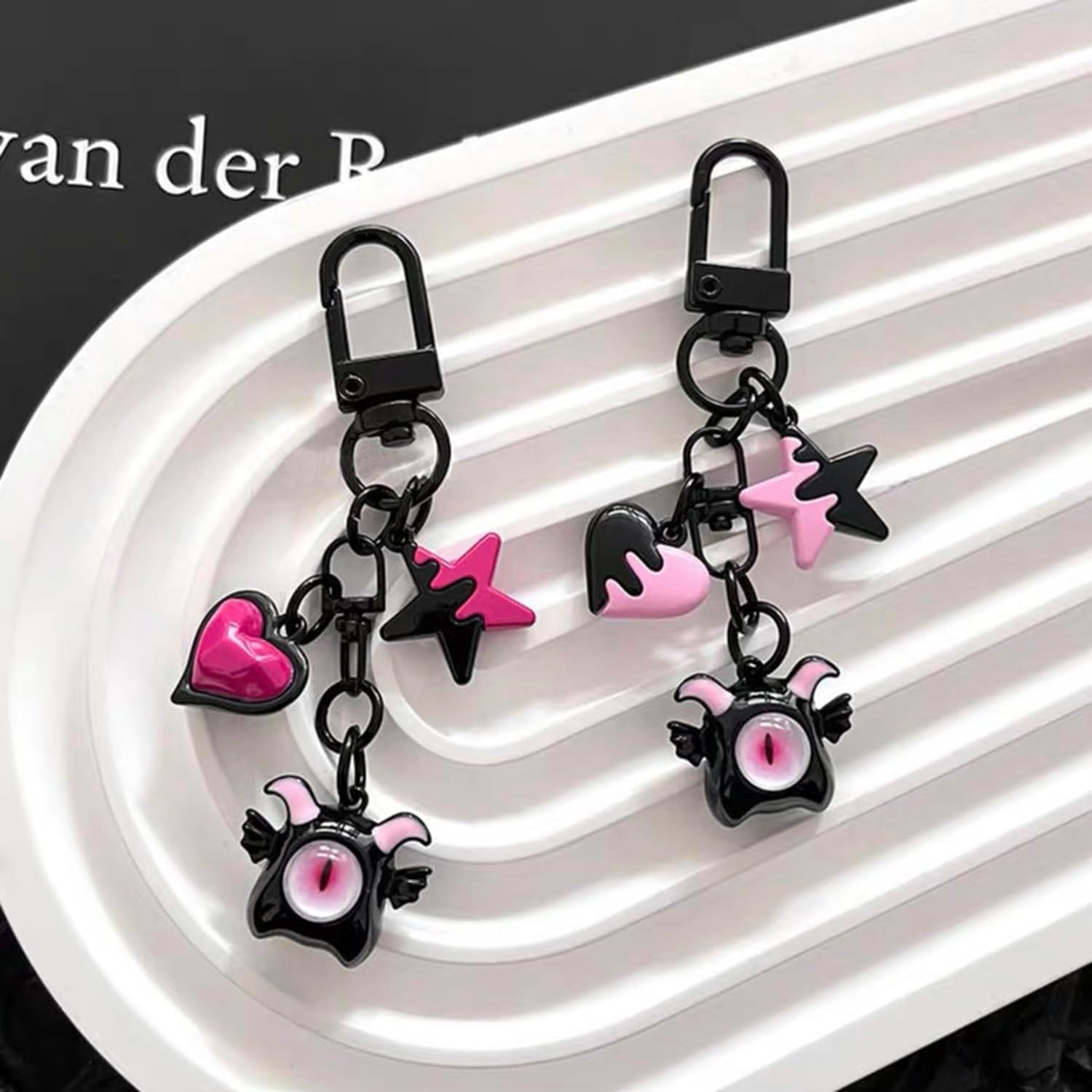 2Ps Y2k Keychain Goth Accessories Gothic keychain Cute Purse Charms for Women Y2k Bag Charms Aesthetic Pink Stars Hearts - Image 5
