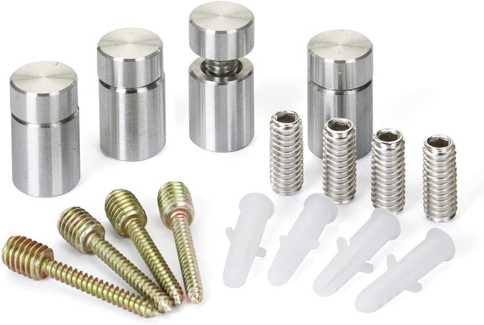 TOPNIKE Sign Standoff 3/5"x 3/4",Aluminium Caps&Spacer Sign Standoffs,Silver Aluminum, for Acrylic,Glass,PVC,Glass Panel,Wood,Pack of 4