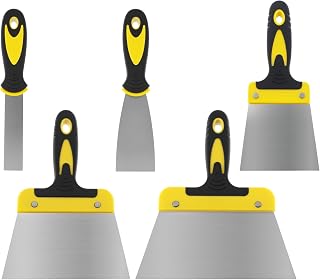 QWORK® Spachtel Set 5-teilig aus Edelstahl (25, 50, 100, 160 und 200mm) – Ergonomischer Malerspachtel für Trockenbau, Verputzen & Tapezieren