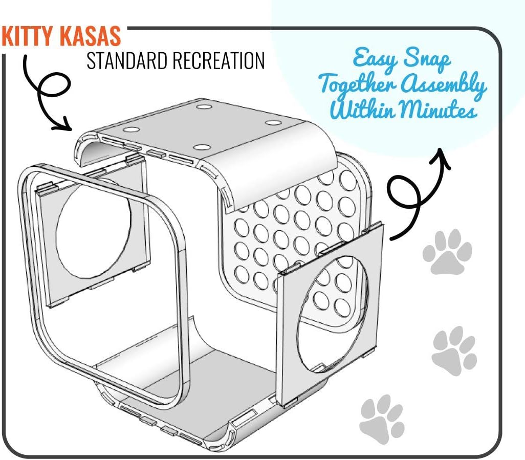 Kitty Kasas New! Standard Snap-On Modular Cat House, Recreation Cube with Hanging Toys, White : Pet Supplies