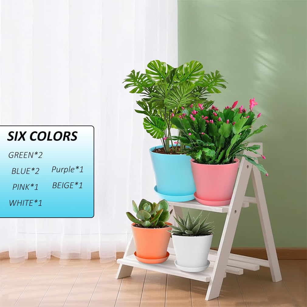 ruitao Garden Pot (Set of 8), Plastic Plant Pot, Flower Pots+ Saucer Tray Deco, Diameter 9.5 - Image 4