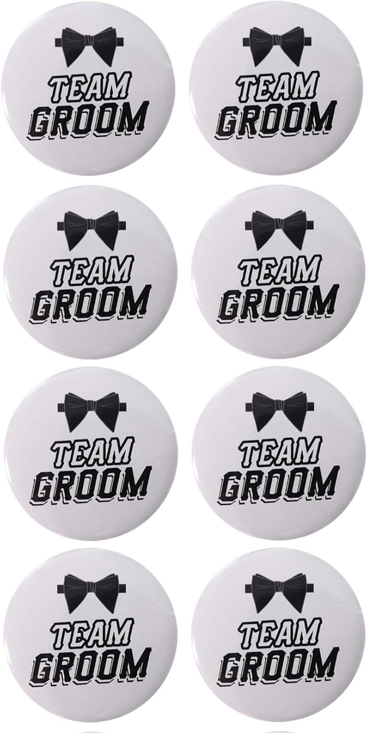 Brosash Bachelor Party Buttons "Team Groom" (Pack of 8) Groom to Be Pins Decorations Supplies Party Decor Bridal Shower Gifts Bach Favors Wedding Ideas Engagement Accessories Men Groomsman Accessory