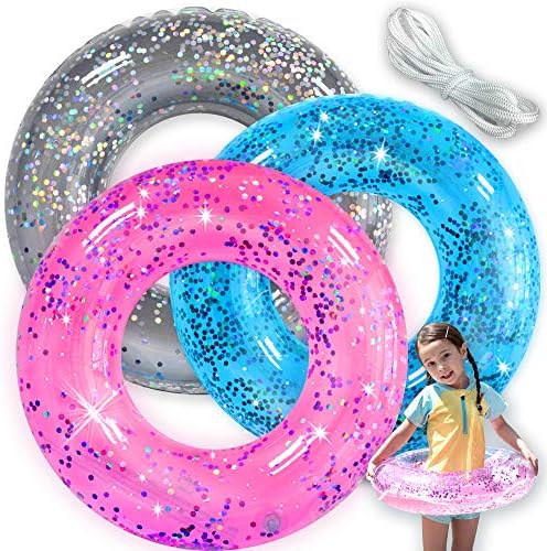 Pool Floats Kids 3 Pack Pool Floats Toys for Kids Summer Fun Inflatable Glitter Swim Tubes Rings Outdoor Pool Beach Water Floats Party Supplies Kids Floaties